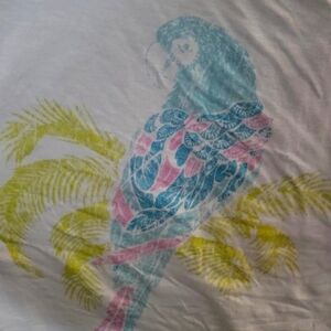 Great Northwest Indigo Womens Blouse 1XL White Parrot Design Lightweight Shirt